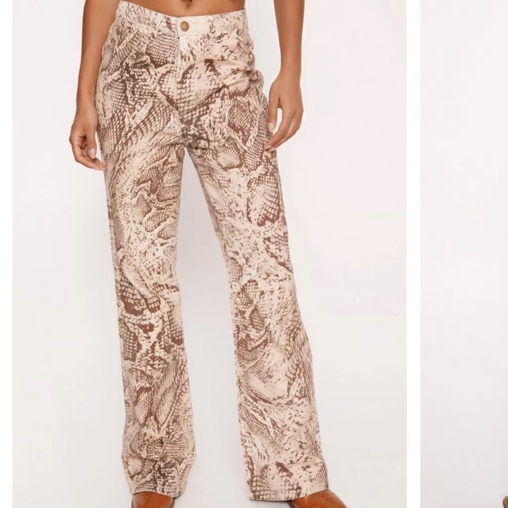 Nasty Gal- Denim Snake Print Flared Jeans